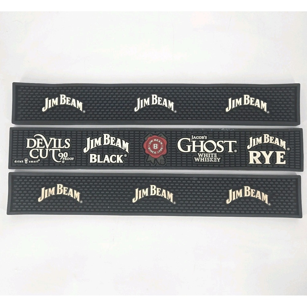 Jim Beam Bar Mats Lot 3 Rubber Rail Runner Devil's Cut Ghost Rye Black 24" Cave